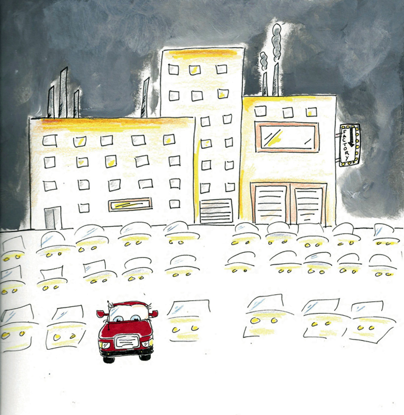 Bessie waits among rows of larger trucks outside the factory where she was built.